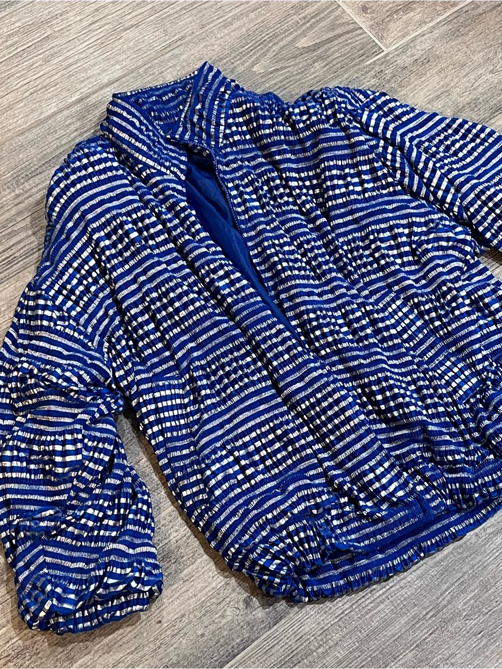 Jacket Vintage Vibrant Blue and Holographic Silver Striped Parasilk Jacket